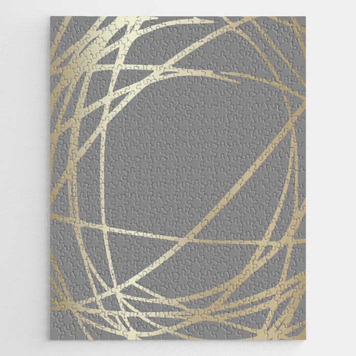 Gold and Gray Circles and Swirls Striped Abstract Pattern Jigsaw Puzzle Gallery Image 1
