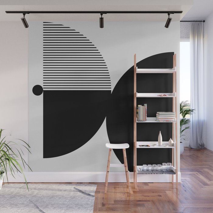 Two Forms - Black and White Abstract Wall Mural Gallery Image 1