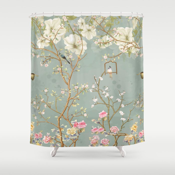 Romantic Chinoiserie Pearl Garden Shower Curtain Gallery Image 1