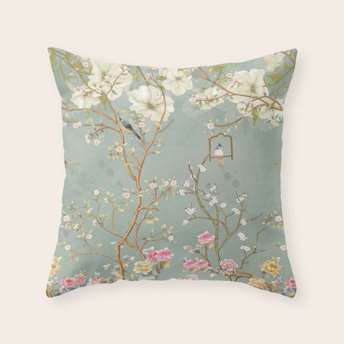 Romantic Chinoiserie Pearl Garden Throw Pillow Gallery Image 6