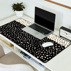 Two-Tone Painted Smudge Dots Pattern in Black and Almond Cream Desk Mat Gallery Image 2