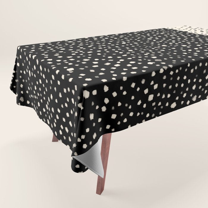 Two-Tone Painted Smudge Dots Pattern in Black and Almond Cream Tablecloth Gallery Image 1