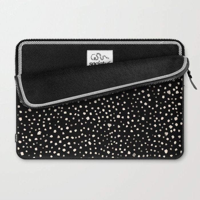 Two-Tone Painted Smudge Dots Pattern in Black and Almond Cream Laptop Sleeve Gallery Image 2