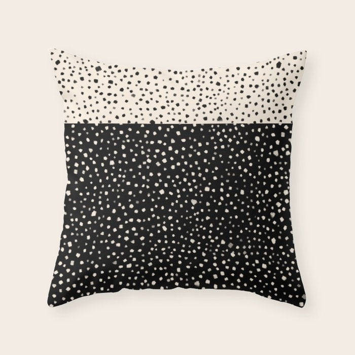 Two-Tone Painted Smudge Dots Pattern in Black and Almond Cream Throw Pillow Gallery Image 6