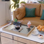 Two-Tone Painted Smudge Dots Pattern in Black and Almond Cream Serving Tray Gallery Image 2