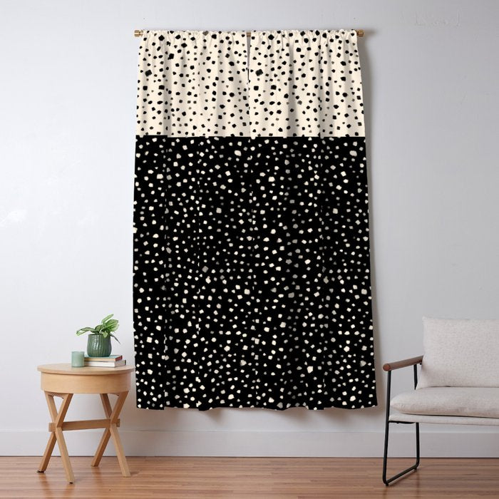 Two-Tone Painted Smudge Dots Pattern in Black and Almond Cream Window Curtain Gallery Image 5