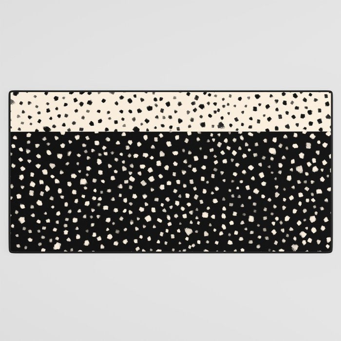 Two-Tone Painted Smudge Dots Pattern in Black and Almond Cream Desk Mat Gallery Image 3
