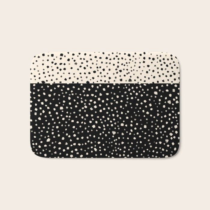 Two-Tone Painted Smudge Dots Pattern in Black and Almond Cream Bath Mat Gallery Image 1