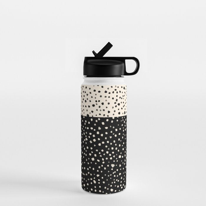Two-Tone Painted Smudge Dots Pattern in Black and Almond Cream Water Bottle Gallery Image 1
