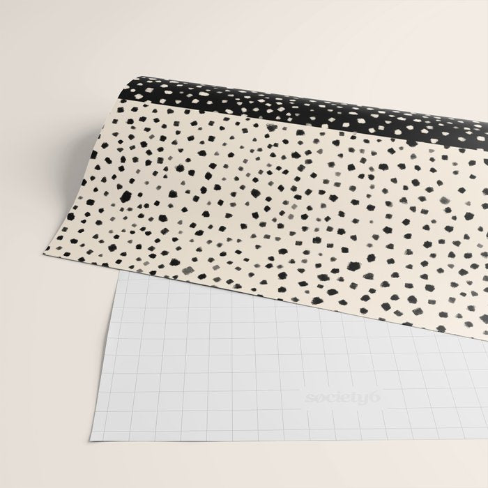 Two-Tone Painted Smudge Dots Pattern in Black and Almond Cream Wrapping Paper Gallery Image 2