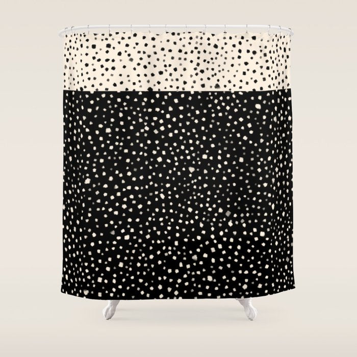 Two-Tone Painted Smudge Dots Pattern in Black and Almond Cream Shower Curtain Gallery Image 1
