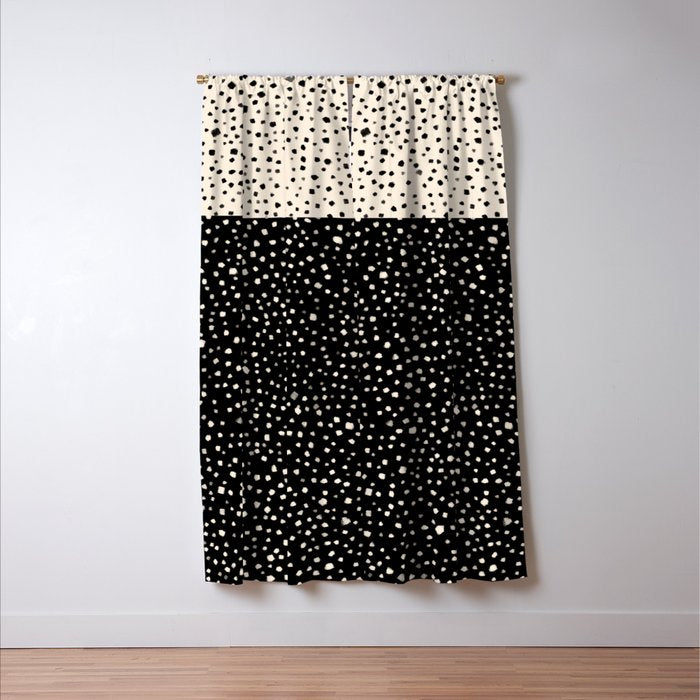 Two-Tone Painted Smudge Dots Pattern in Black and Almond Cream Window Curtain Gallery Image 3