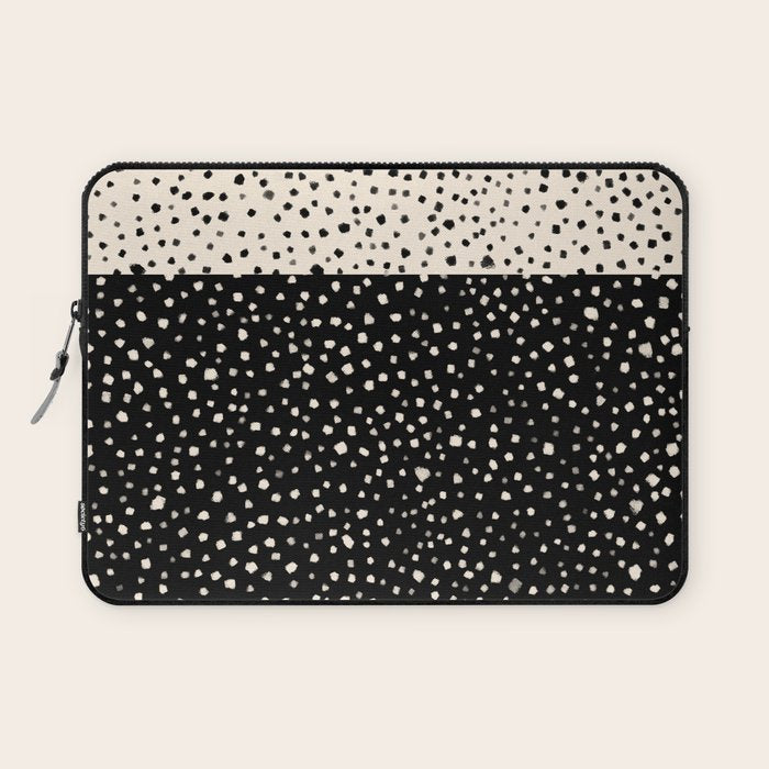 Two-Tone Painted Smudge Dots Pattern in Black and Almond Cream Laptop Sleeve Gallery Image 1