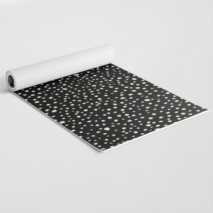 Two-Tone Painted Smudge Dots Pattern in Black and Almond Cream Yoga Mat Gallery Image 2