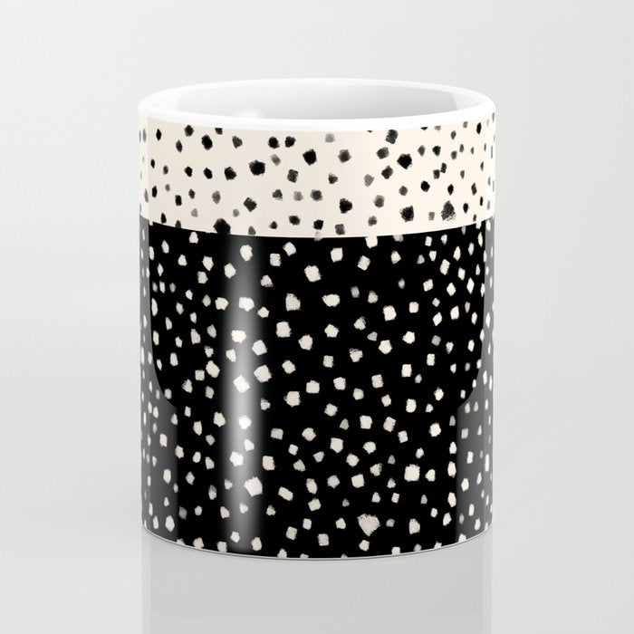 Two-Tone Painted Smudge Dots Pattern in Black and Almond Cream Coffee Mug Gallery Image 4