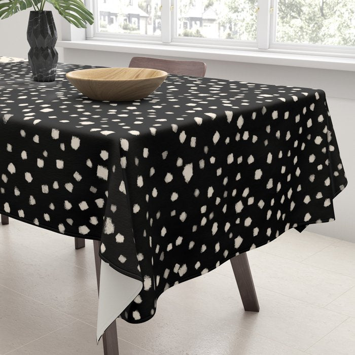 Two-Tone Painted Smudge Dots Pattern in Black and Almond Cream Tablecloth Gallery Image 3