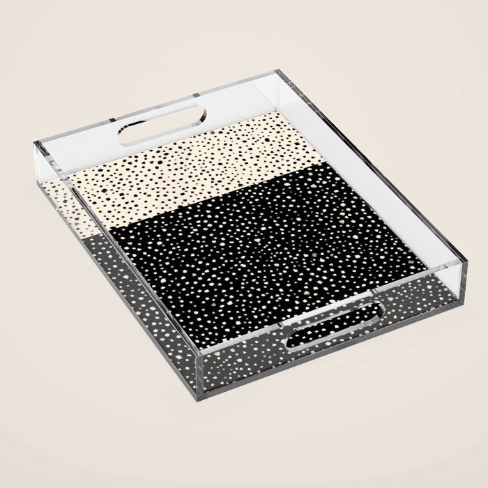 Two-Tone Painted Smudge Dots Pattern in Black and Almond Cream Acrylic Tray Gallery Image 1