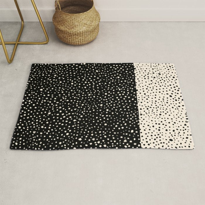 Two-Tone Painted Smudge Dots Pattern in Black and Almond Cream Rug Gallery Image 1