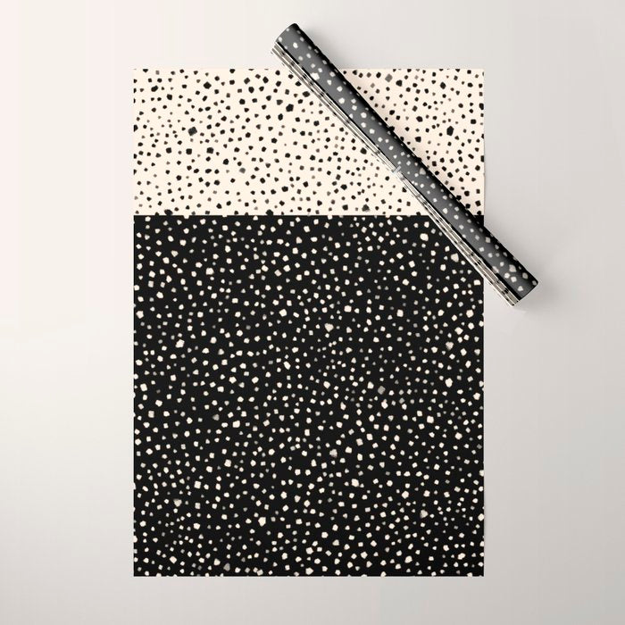Two-Tone Painted Smudge Dots Pattern in Black and Almond Cream Wrapping Paper Gallery Image 1