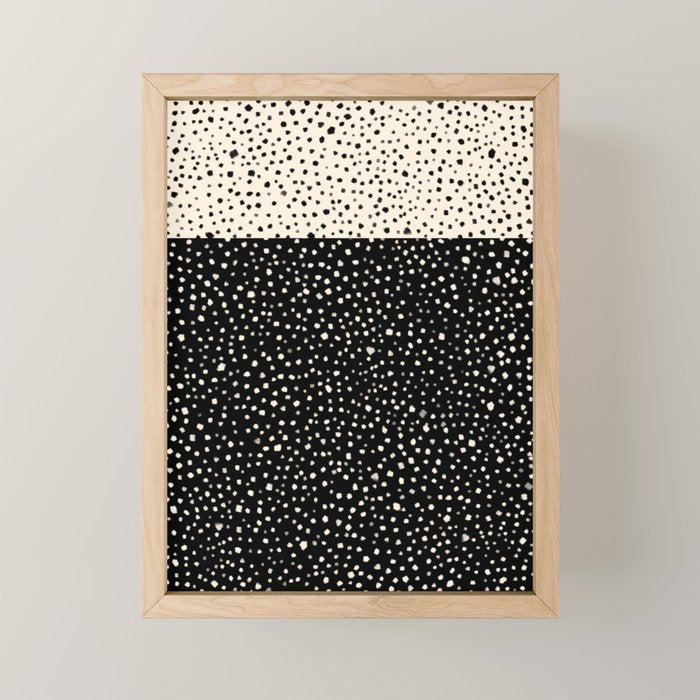 Two-Tone Painted Smudge Dots Pattern in Black and Almond Cream Mini Art Print Gallery Image 1