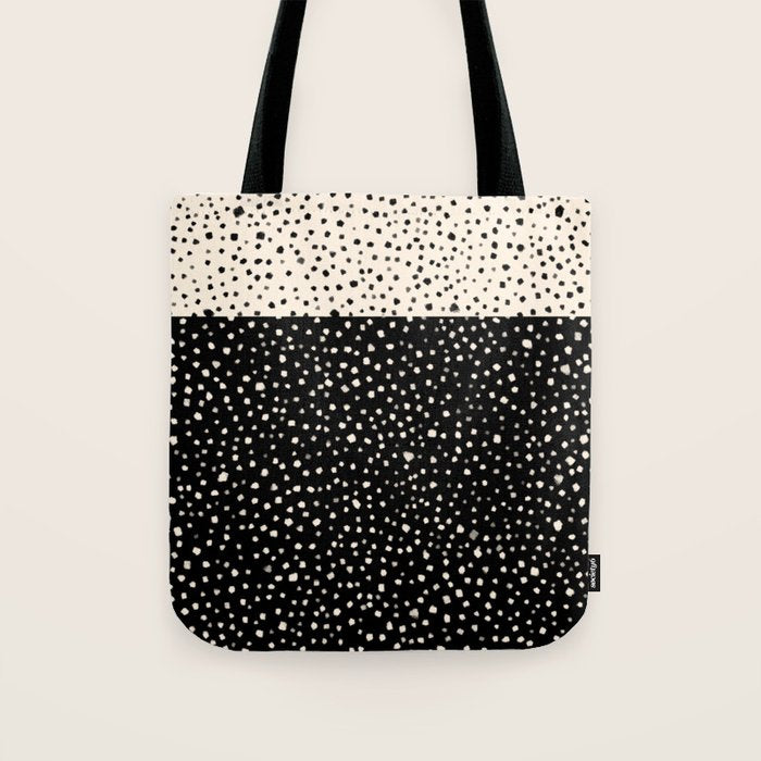 Two-Tone Painted Smudge Dots Pattern in Black and Almond Cream Tote Bag Gallery Image 1