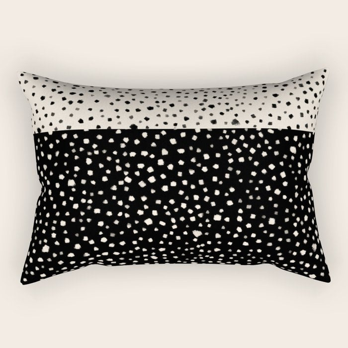 Two-Tone Painted Smudge Dots Pattern in Black and Almond Cream Rectangular Pillow Gallery Image 2