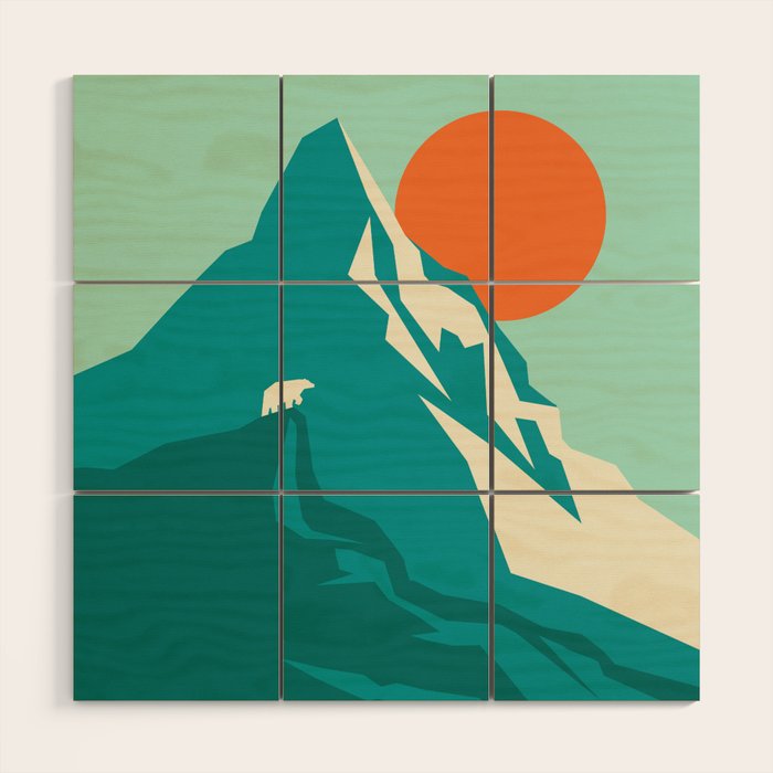 As the sun rises over the peak Wood Wall Art Gallery Image 1