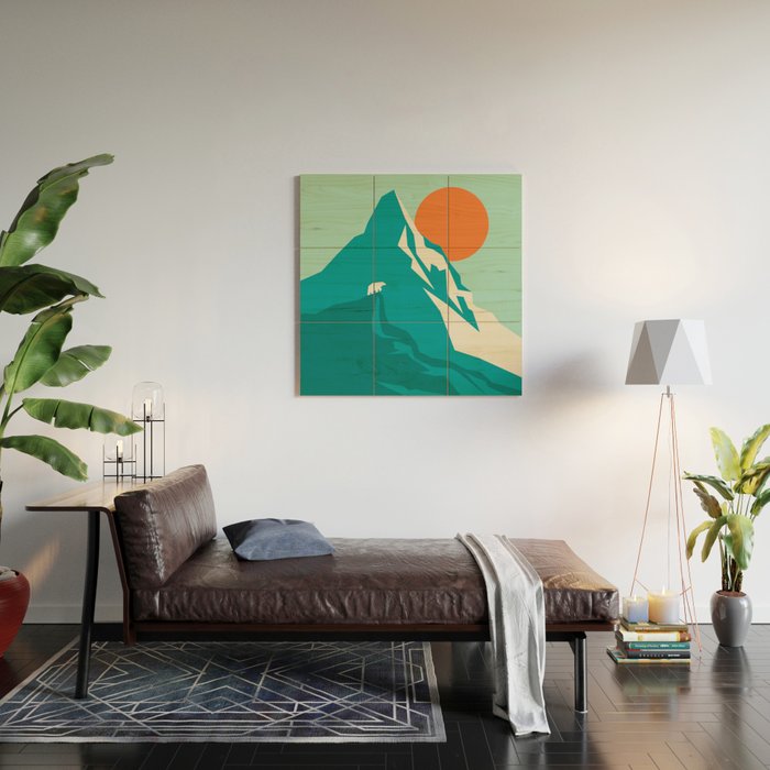 As the sun rises over the peak Wood Wall Art Gallery Image 2