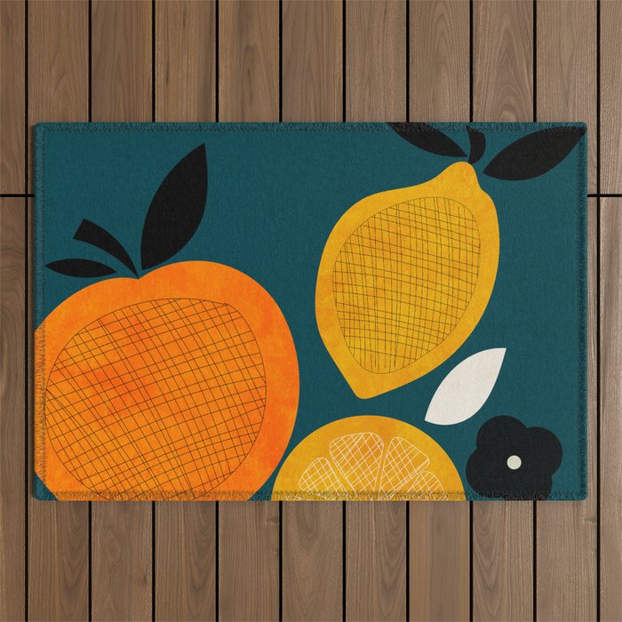 Retro Fruits minimal 2 Outdoor Rug Gallery Image 1