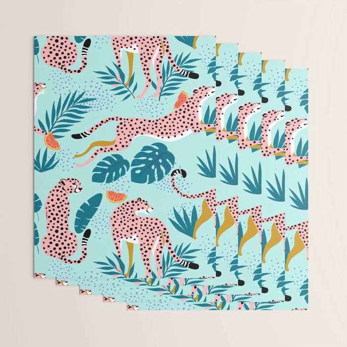Cheetahs In The Grapefruit Grove, Tropical Jungle bohemian Wildlife, Tiger Wild Cat Nature Forest Wrapping Paper Gallery Image 3
