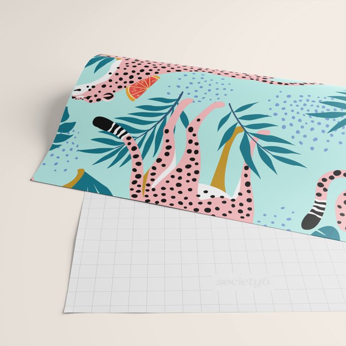Cheetahs In The Grapefruit Grove, Tropical Jungle bohemian Wildlife, Tiger Wild Cat Nature Forest Wrapping Paper Gallery Image 2