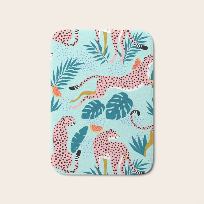 Cheetahs In The Grapefruit Grove, Tropical Jungle bohemian Wildlife, Tiger Wild Cat Nature Forest Bath Mat Gallery Image 1