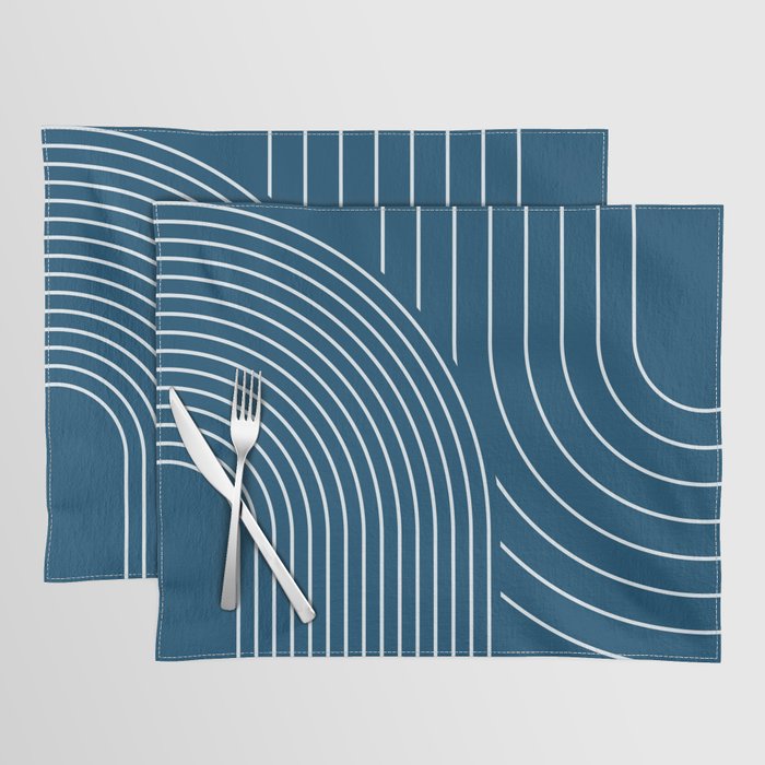 Geometric Lines in night Blue 16 (Rainbow Abstract) Placemat Gallery Image 1
