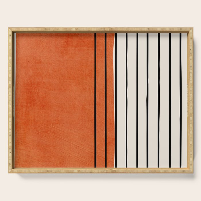 Minimalist Burnt Orange Black Vertical Lines Serving Tray Gallery Image 1