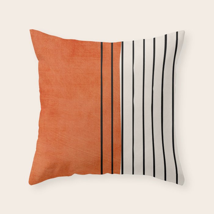 Minimalist Burnt Orange Black Vertical Lines Throw Pillow Gallery Image 6