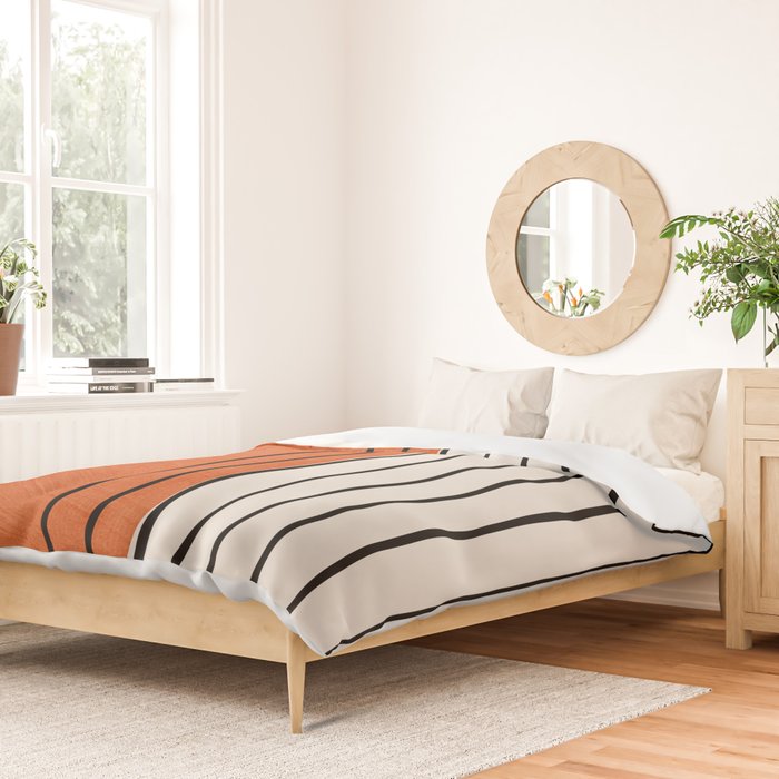 Minimalist Burnt Orange Black Vertical Lines Duvet Cover Gallery Image 2