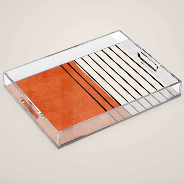 Minimalist Burnt Orange Black Vertical Lines Acrylic Tray Gallery Image 1