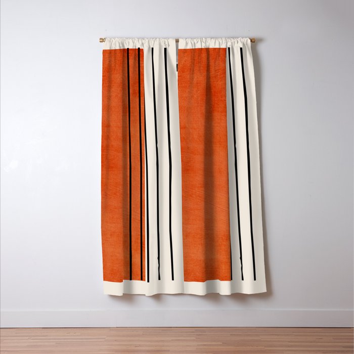 Minimalist Burnt Orange Black Vertical Lines Window Curtain Gallery Image 3