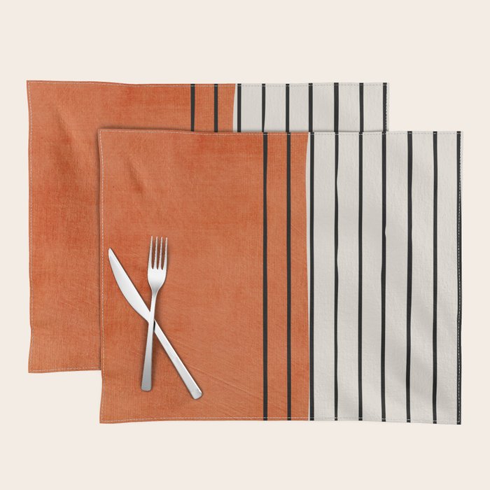 Minimalist Burnt Orange Black Vertical Lines Placemat Gallery Image 1