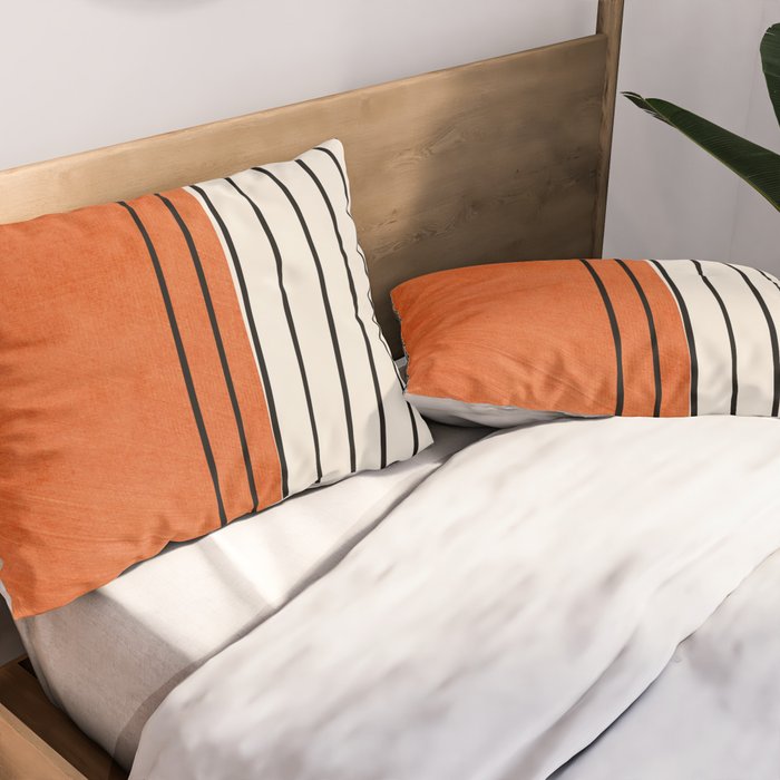Minimalist Burnt Orange Black Vertical Lines Pillow Sham Gallery Image 2