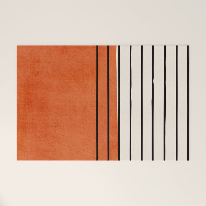 Minimalist Burnt Orange Black Vertical Lines Welcome Mat Gallery Image 1