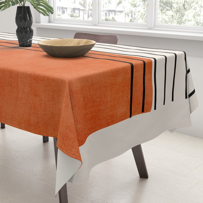 Minimalist Burnt Orange Black Vertical Lines Tablecloth Gallery Image 3