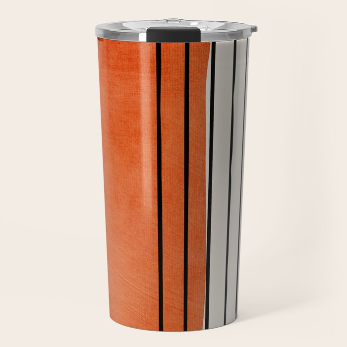 Minimalist Burnt Orange Black Vertical Lines Travel Mug Gallery Image 1