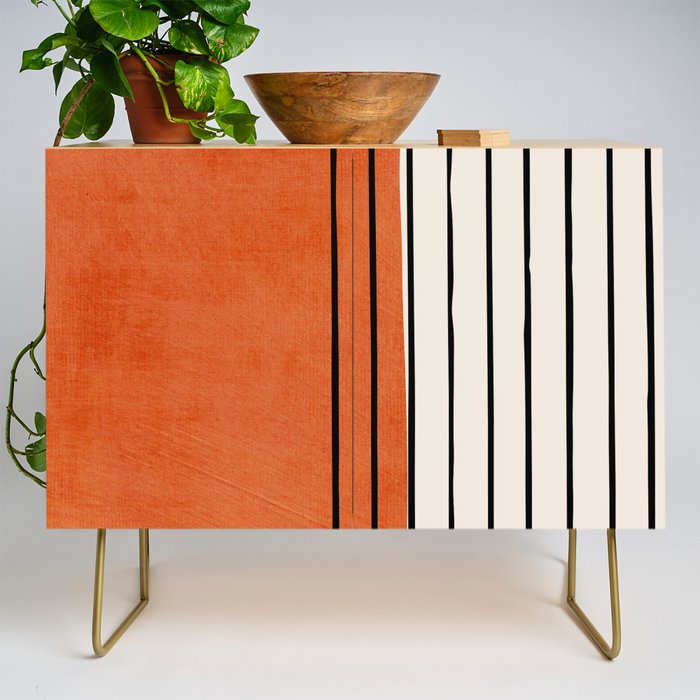 Minimalist Burnt Orange Black Vertical Lines Credenza Gallery Image 1