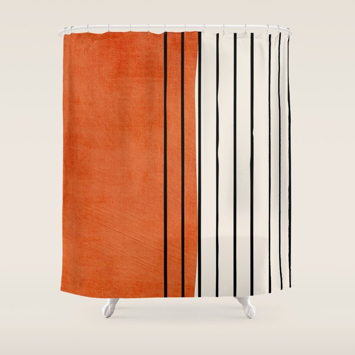 Minimalist Burnt Orange Black Vertical Lines Shower Curtain Gallery Image 1