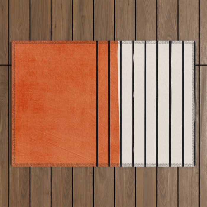 Minimalist Burnt Orange Black Vertical Lines Outdoor Rug Gallery Image 1