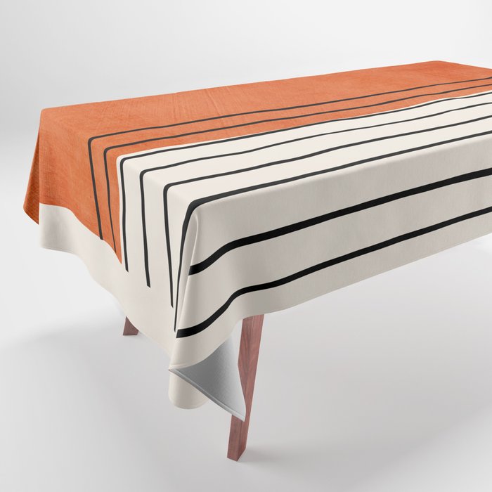 Minimalist Burnt Orange Black Vertical Lines Tablecloth Gallery Image 1