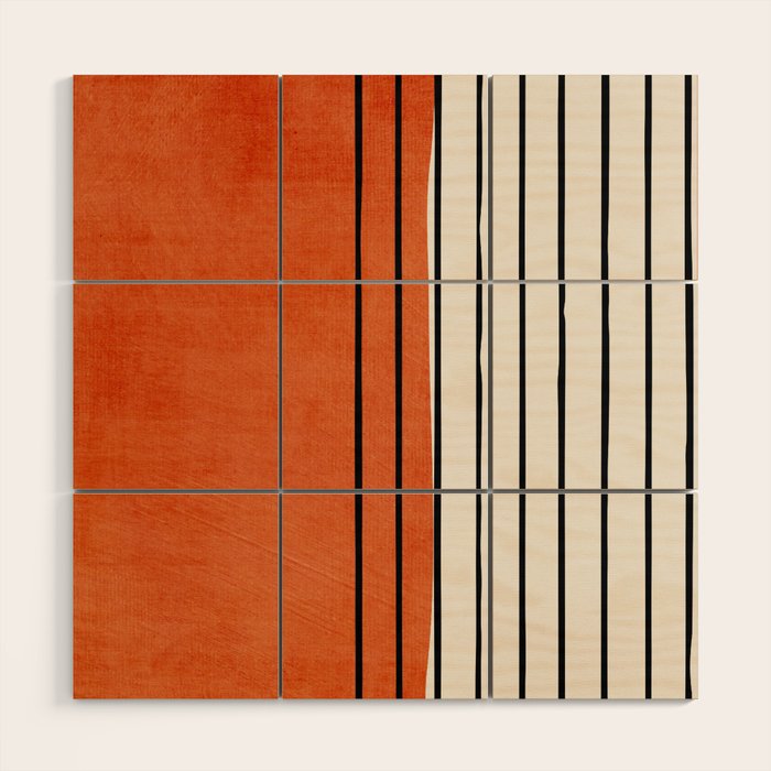 Minimalist Burnt Orange Black Vertical Lines Wood Wall Art Gallery Image 1