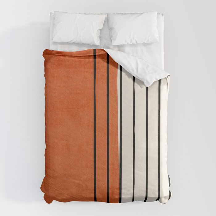 Minimalist Burnt Orange Black Vertical Lines Duvet Cover Gallery Image 1