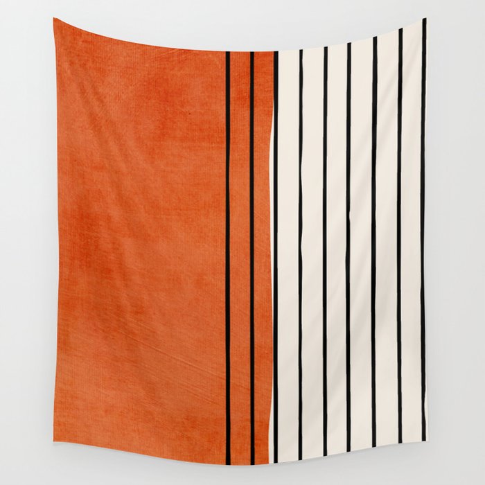 Minimalist Burnt Orange Black Vertical Lines Wall Tapestry Gallery Image 4